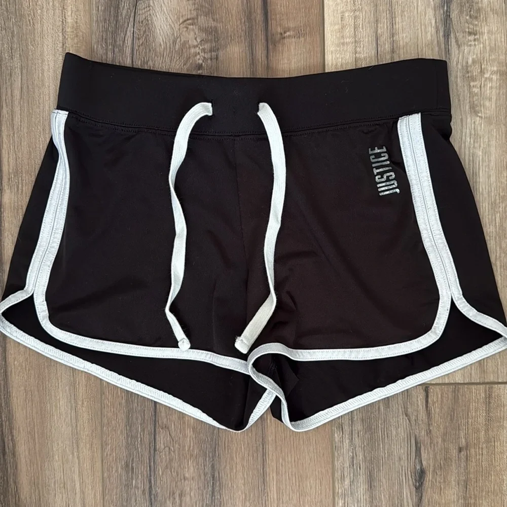 Girls size 7 8 Justice Black Athletic Shorts with White Trim